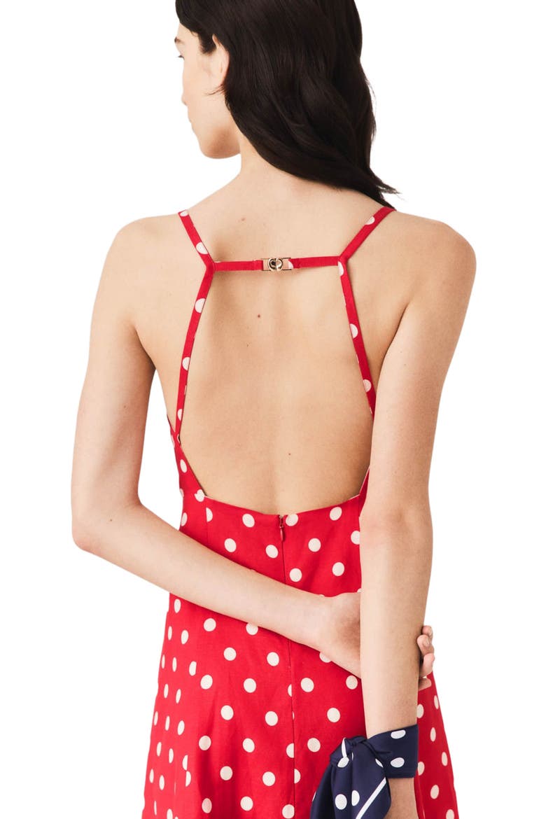 Backless linen-blend maxi dress, Alternate, color, Red dots print