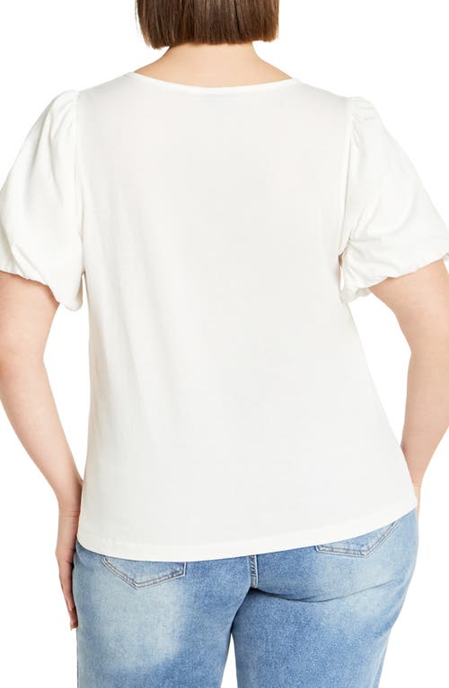 City Chic Leona Puff Sleeve Top In White