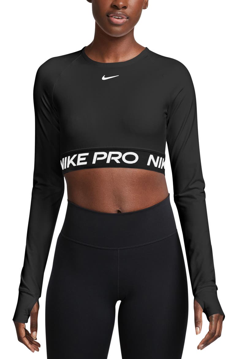 Pro 365 Dri-FIT Long Sleeve Crop Top, Main, color, 010 010 BLACK/WHITE