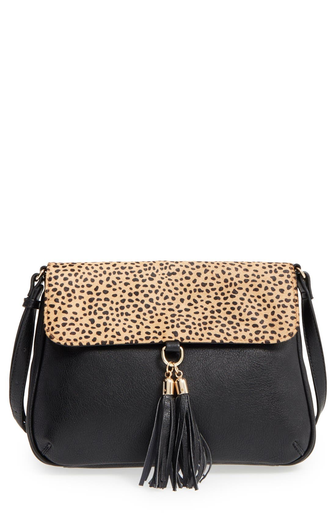 'Noble' Faux Leather & Genuine Calf Hair Shoulder/Crossbody Bag, Main, color, LEOPARD