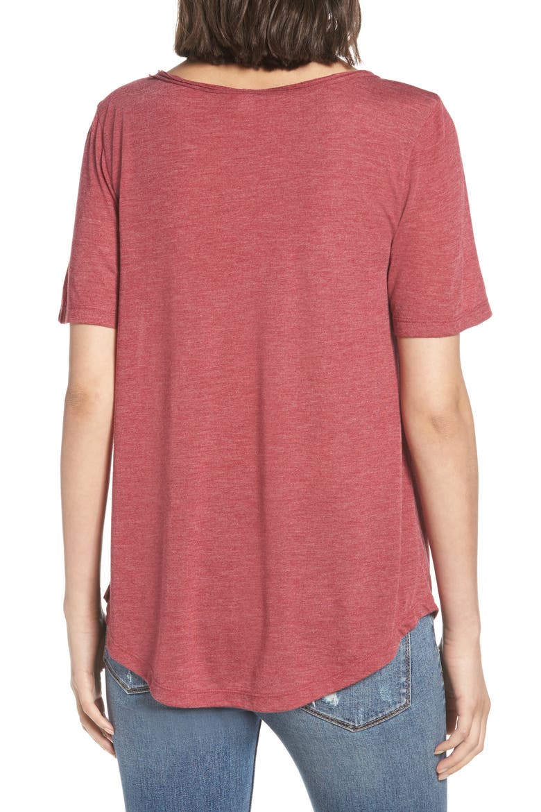Raw Edge V-Neck Tee, Alternate, color, RED RUMBA