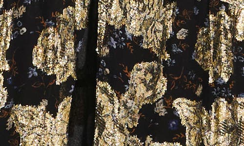 Halogenr Halogen(r) Metallic Floral Long Sleeve Maxi Dress In Rich Black