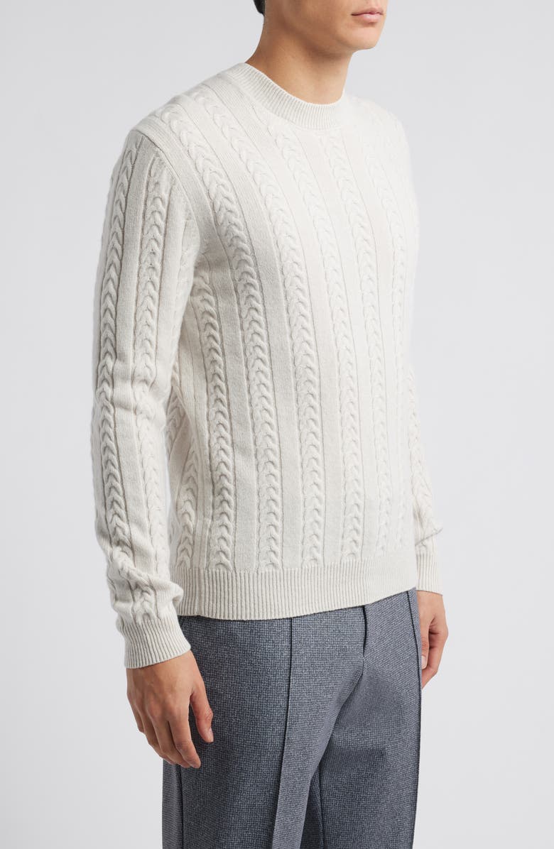 BOSS Camel Ermisto Virgin Wool & Camel Cable Sweater, Alternate, color, Natural