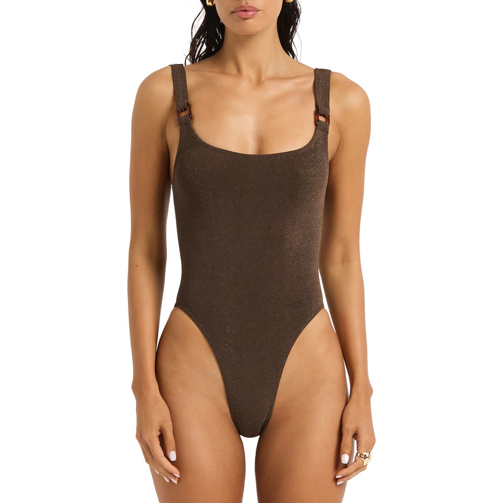 bond-eye Maddox Metallic Ribbed One Piece Swimsuit in Walnut at Nordstrom