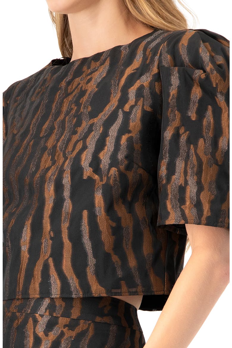 Short Puff Sleeve Jacquard Blouse, Alternate, color, Black