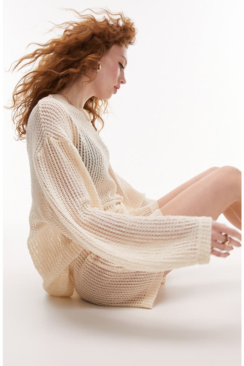 Beachy Open Knit Cover-Up Shorts, Alternate, color, CREAM