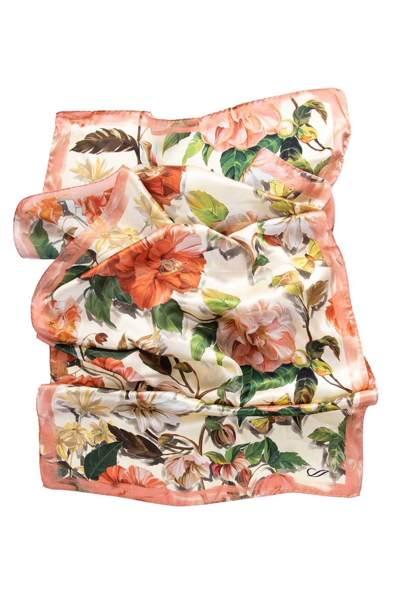 Rosa - Long Satin Silk Scarf for Women, Alternate, color, Peach