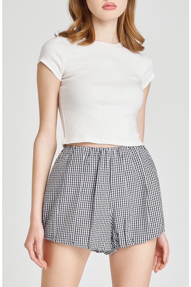x Styled by COCO! Maggie Gingham Bubble Shorts, Alternate, color, BLACK SEERSUCKER