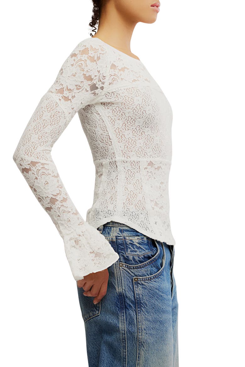 Bell Sleeve Sheer Cotton Blend Lace Top, Alternate, color, SUGAR SWIZZLE