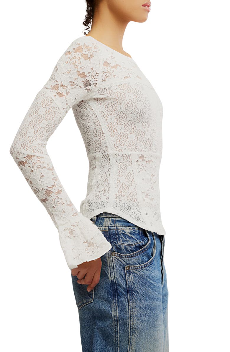 Free People Bell Sleeve Sheer Cotton Blend Lace Top, Alternate, color, Sugar Swizzle
