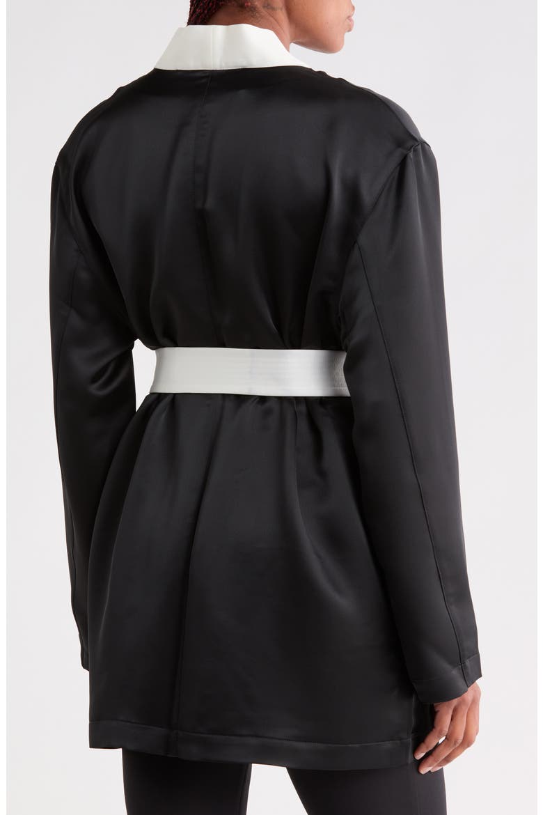 Belted Satin Jacket, Alternate, color, BLACK