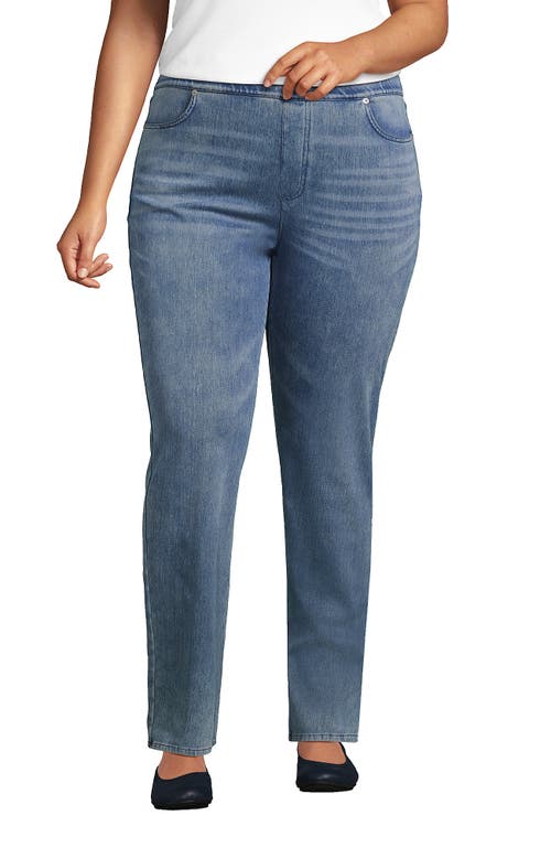 Lands' End Starfish High Rise Knit Denim Straight Jeans In Blue