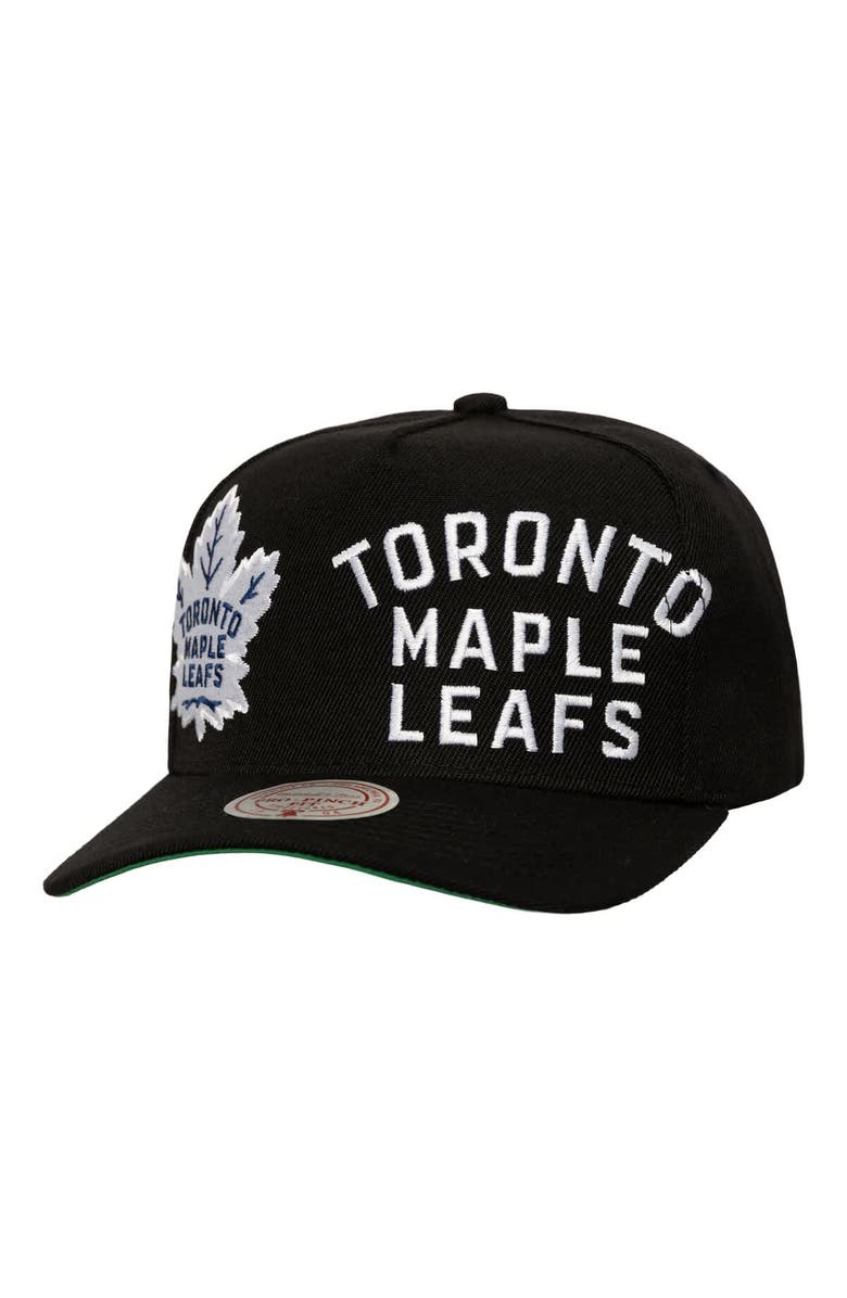 Mitchell & Ness Men's Mitchell & Ness  Black Toronto Maple Leafs Busted Logo Wordmark Wrap-Around Pro Pinch Adjustable Hat, Main, color, Black