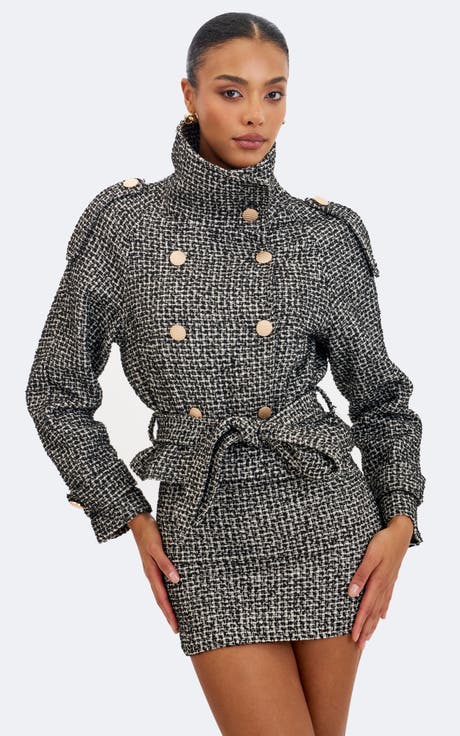 Sadie Tweed High Collar Belted Mini Jacket