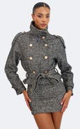 Miss Circle Sadie Tweed High Collar Belted Mini Jacket