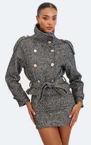 Miss Circle Sadie Tweed High Collar Belted Mini Jacket