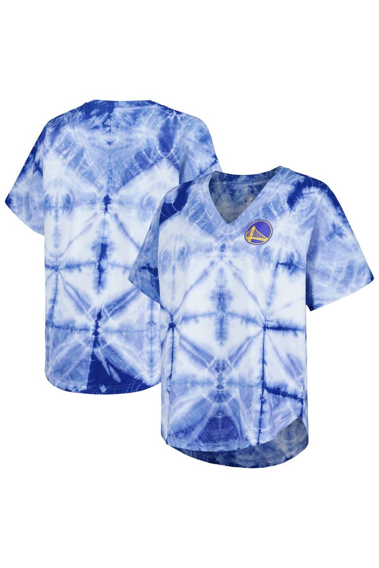 Women's G-III 4Her by Carl Banks Royal Golden State Warriors Tournament Raglan Oversized Tie-Dye V-Neck T-Shirt, Alternate, color, Royal