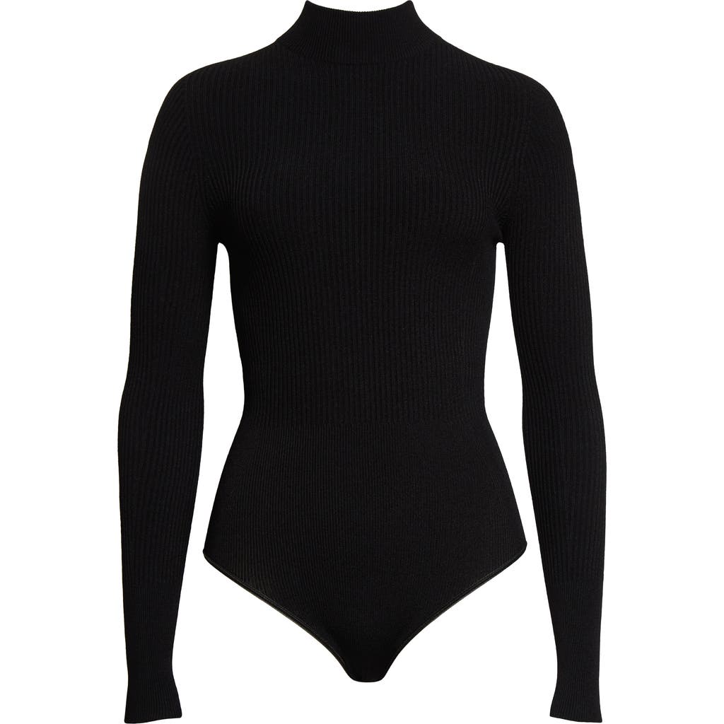 Alaïa Ribbed Turtleneck Bodysuit In Noir Alaia