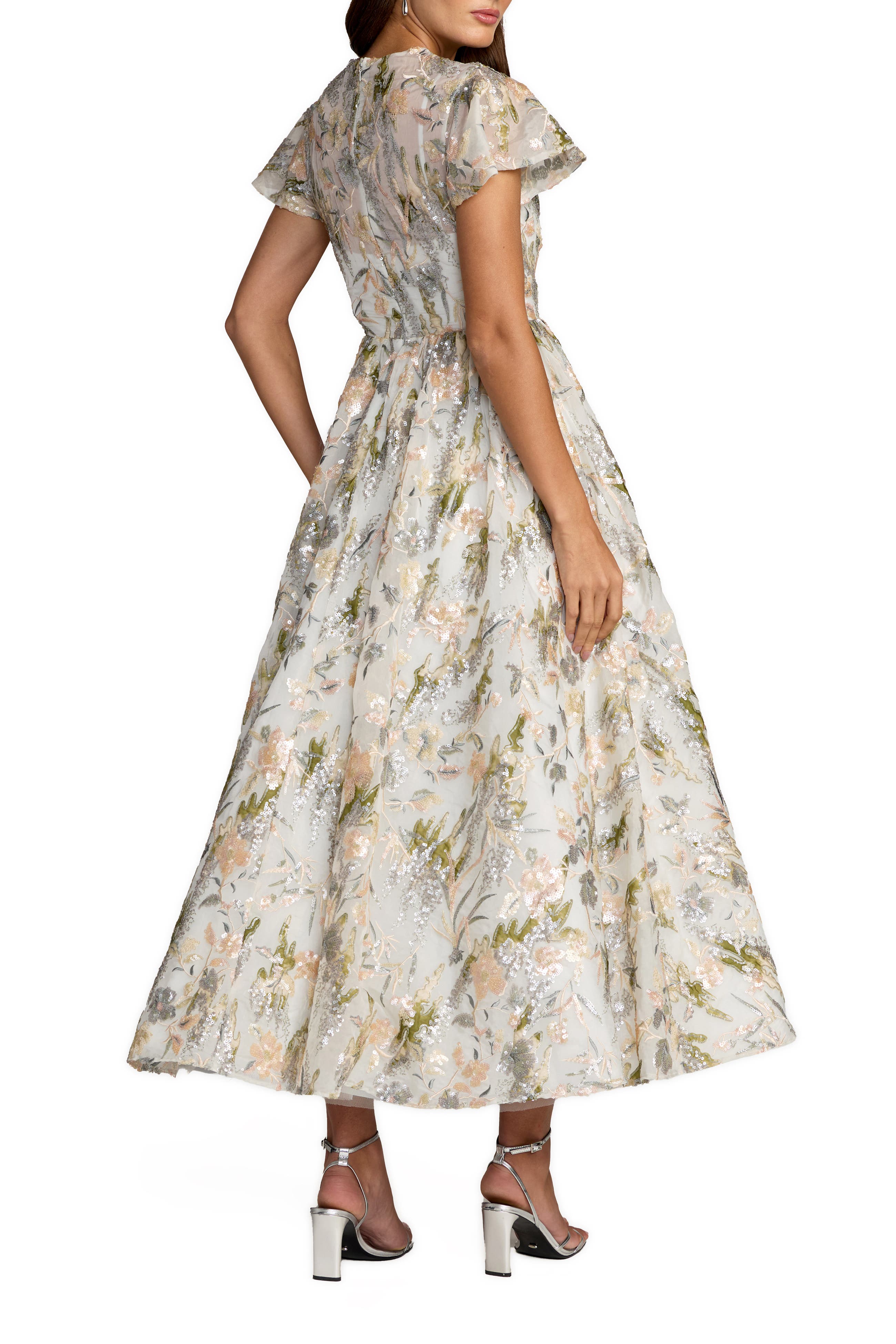 Women's Multicolor Flutter Sleeve Sequin A-Line Midi Dress - image 2