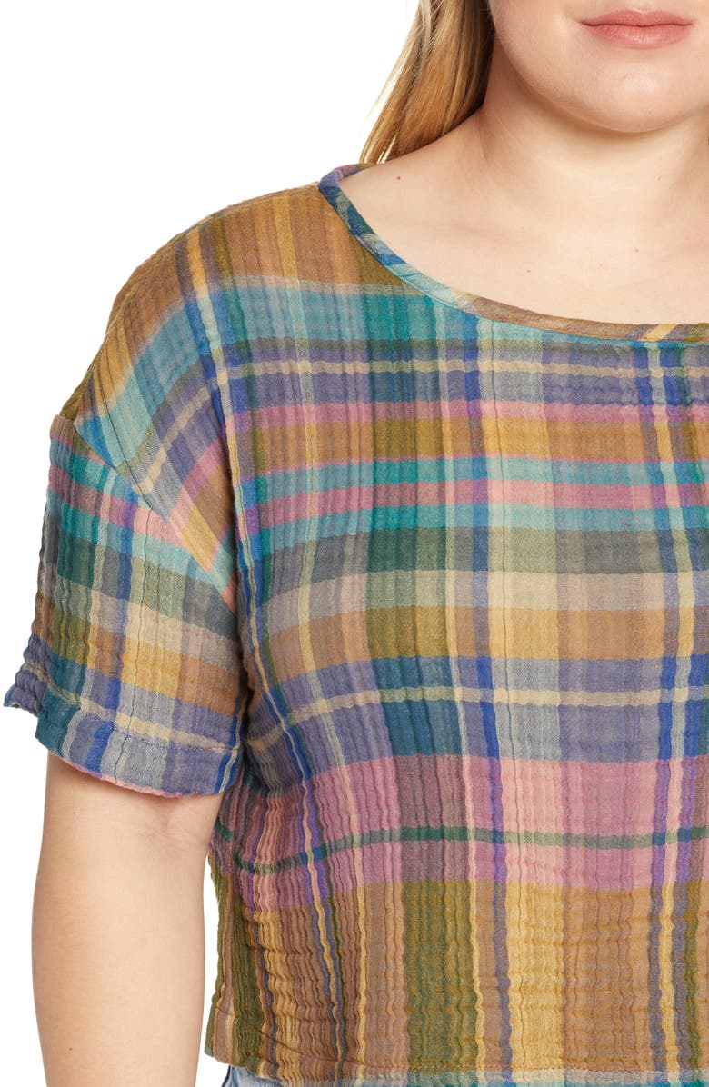 BP. Plaid Woven Crop Tee, Alternate, color,