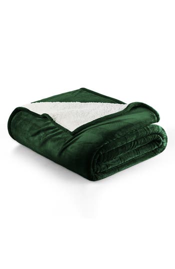 Woven & Weft Faux Shearling Fleece Throw Blanket In Green