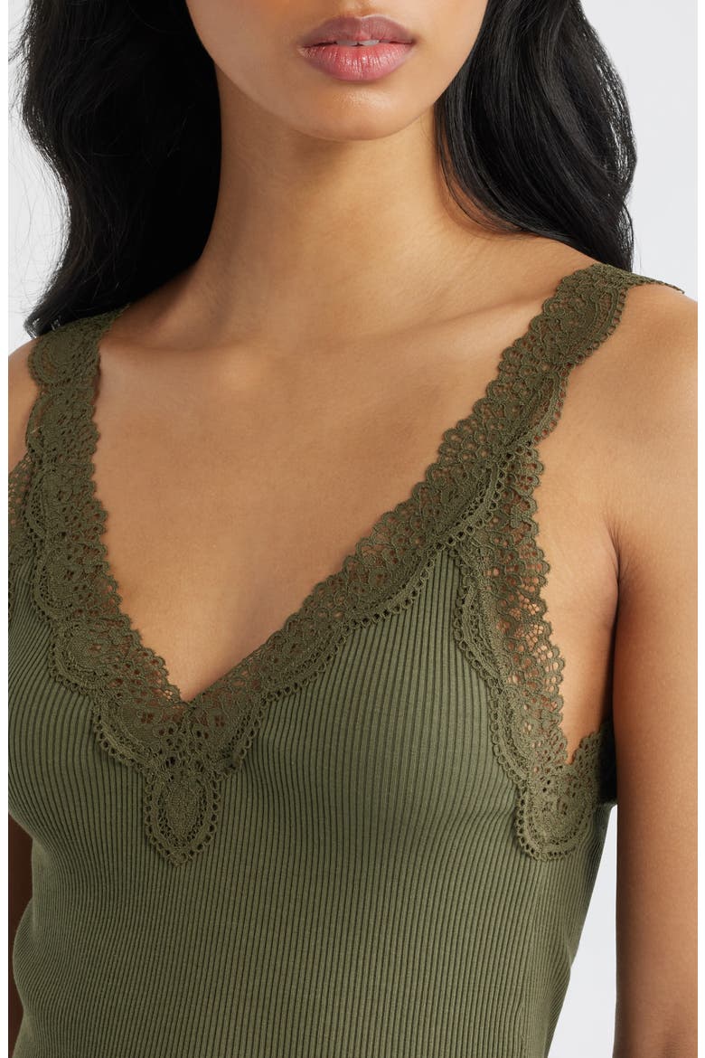 V-Neck Lace Cotton Blend Tank, Alternate, color, FADED IVY