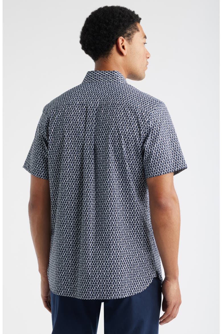 Check Short Sleeve Stretch Button-Up Shirt, Alternate, color, NAVY PAINTED CHECK