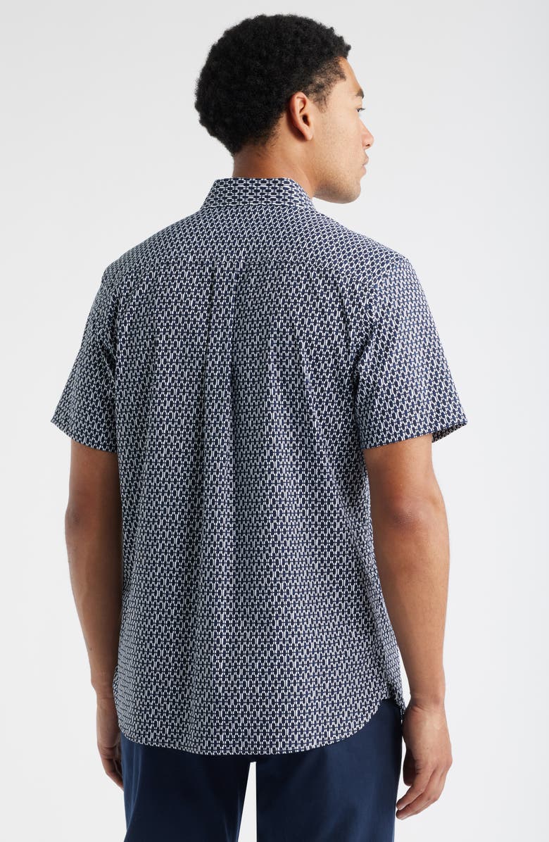 Nordstrom Check Short Sleeve Stretch Button-Up Shirt, Alternate, color, Navy Painted Check