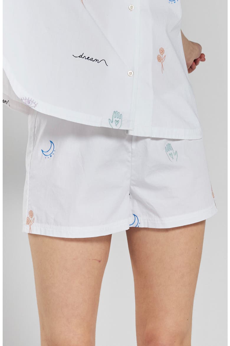 Tsubaki Embroidered Ethical-Cotton Pajama Shorts, Main, color, Glacier White