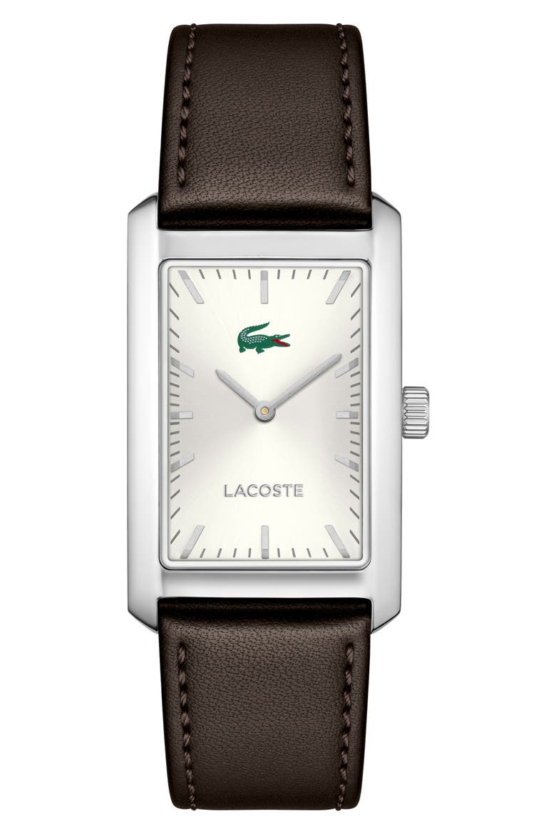 Santiago Leather Strap Watch, Main, color, SILVER WHITE