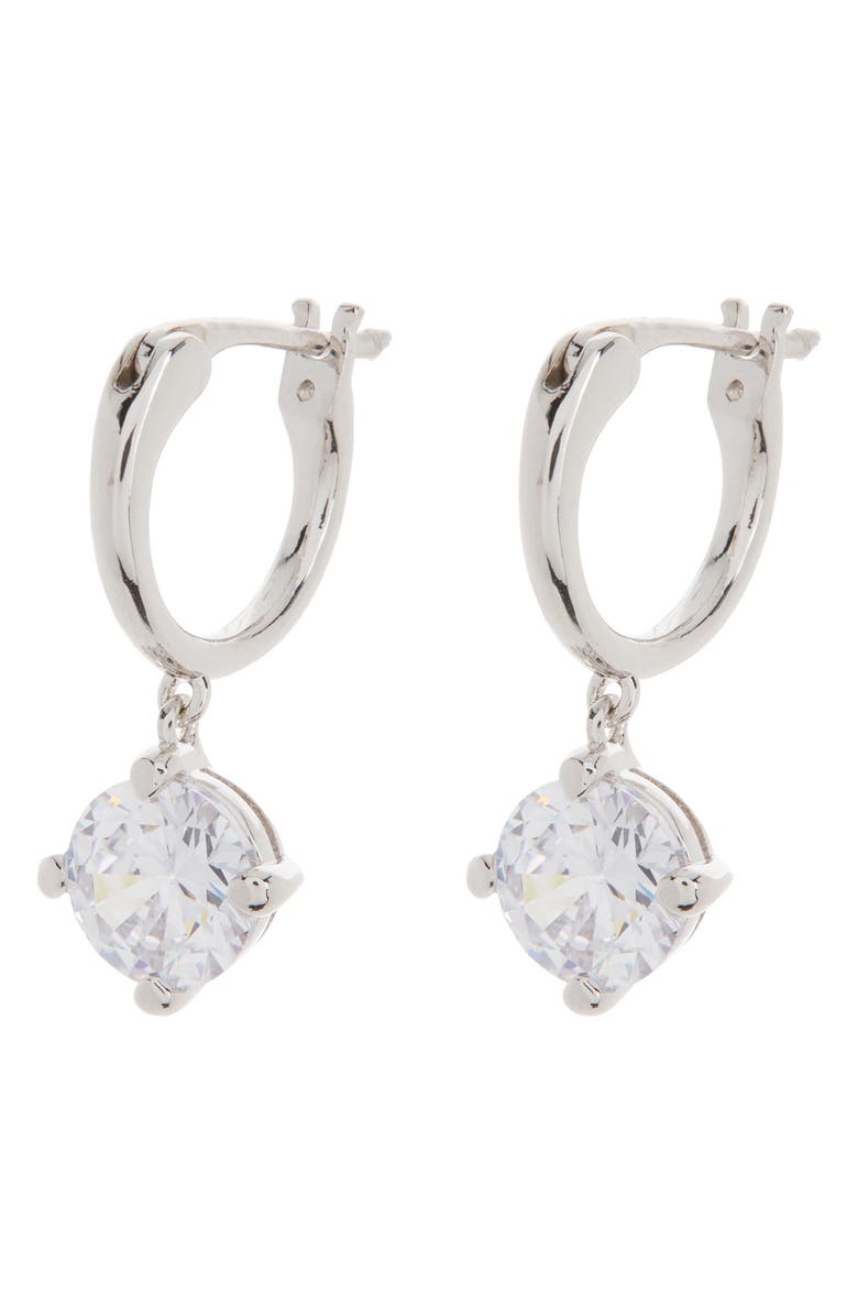 Nadri Round CZ Drop Huggie Hoop Earrings, Main, color, Rhodium