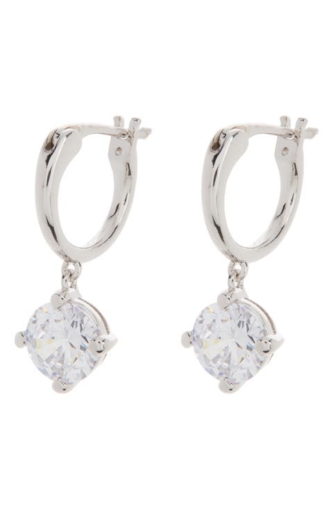 Round CZ Drop Huggie Hoop Earrings