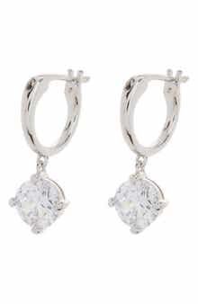 Nadri Round CZ Drop Huggie Hoop Earrings