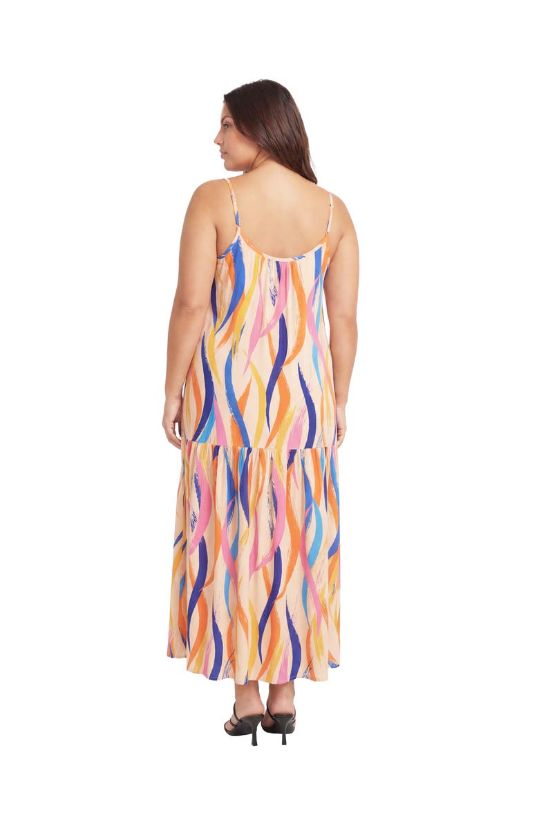 24seven Comfort Apparel Curvy Essential Abstract Print Scoop Neck Spaghetti Strap Pocket A-Line Maxi Dress, Alternate, color, Orange Multi