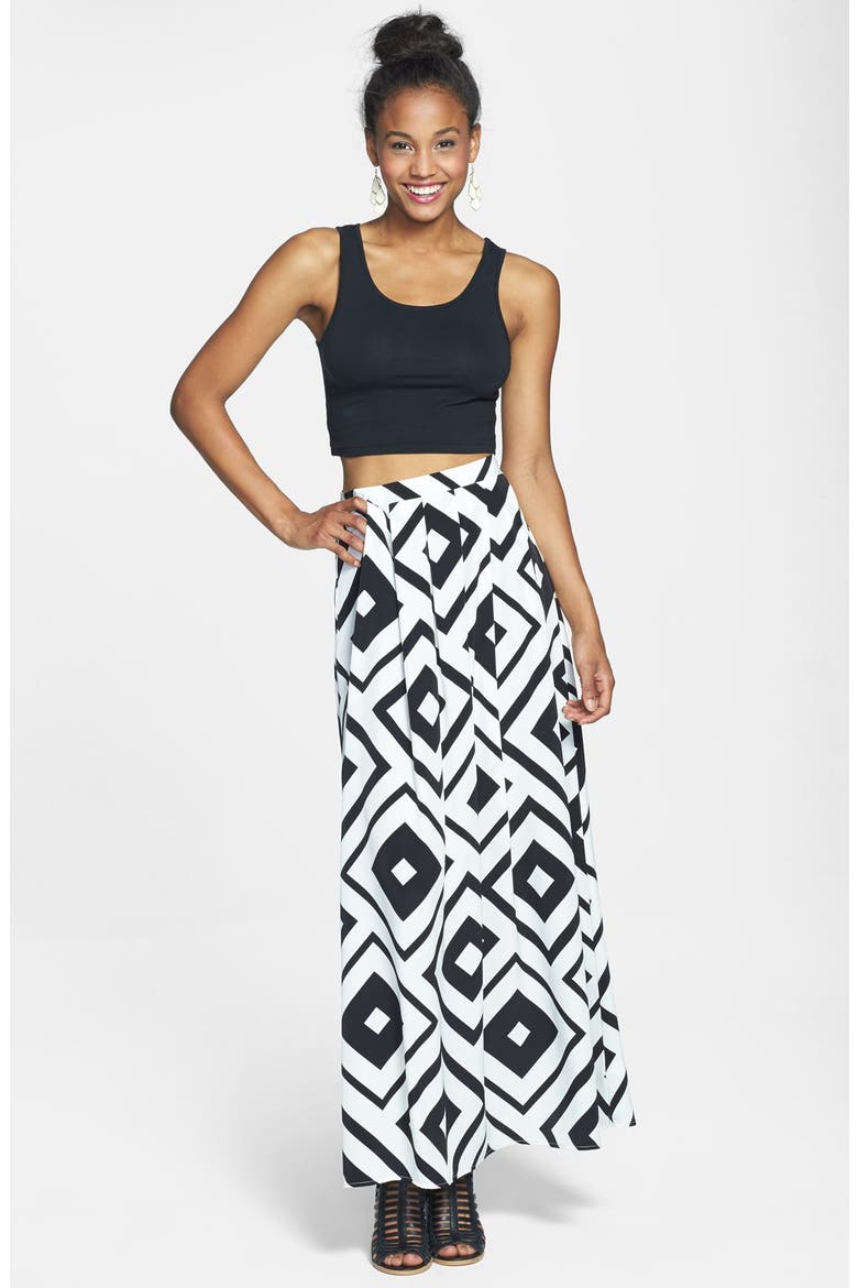 Pleat Maxi Skirt, Main, color, BLACK/ WHITE