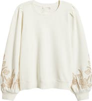 Treasure & Bond Embroidered Sleeve Cotton Sweatshirt