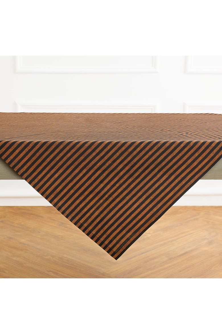 Linen Table Throw 52 x 52 Inch - Amalfi Stripe, Alternate, color, Pumpkin and Black
