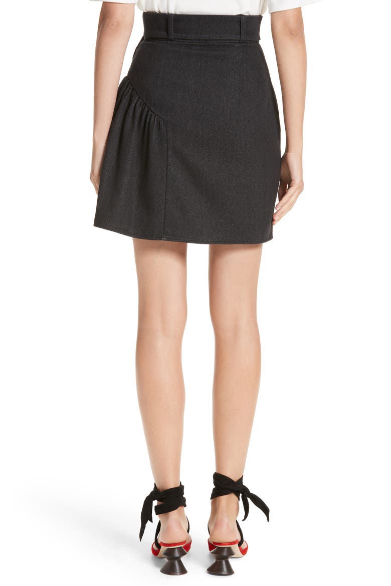 Belted Ruffle Denim Miniskirt, Alternate, color, COTTON DENIM BLACK