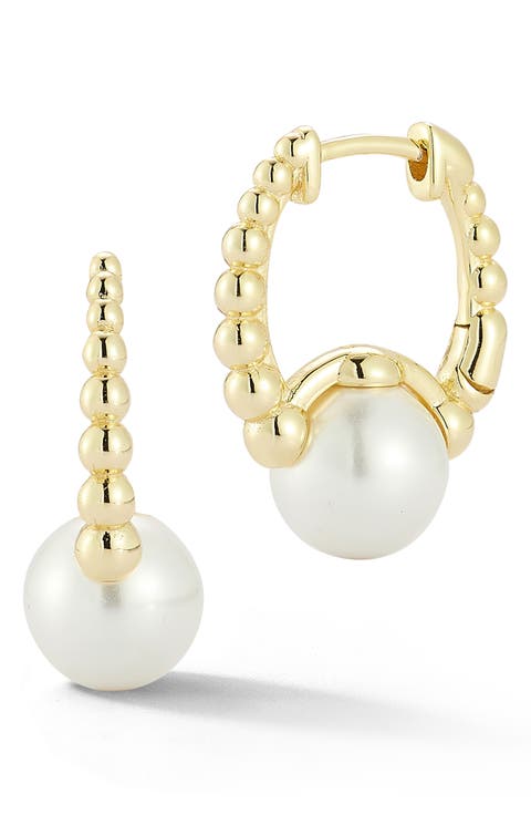 Cultured Pearl Huggie Hoop Earrings