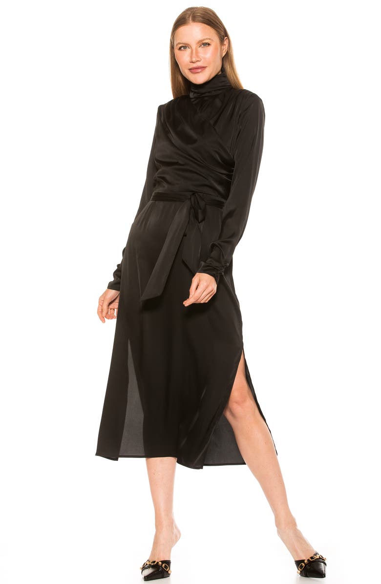 Alexia Admor Mock Neck Long Sleeve Draped Midi Dress, Alternate, color,