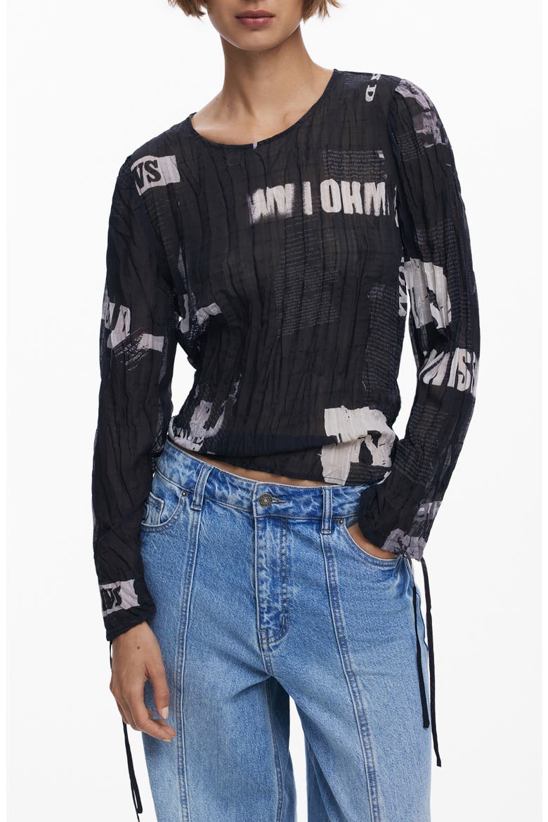 Print Crinkle Top, Main, color, BLACK