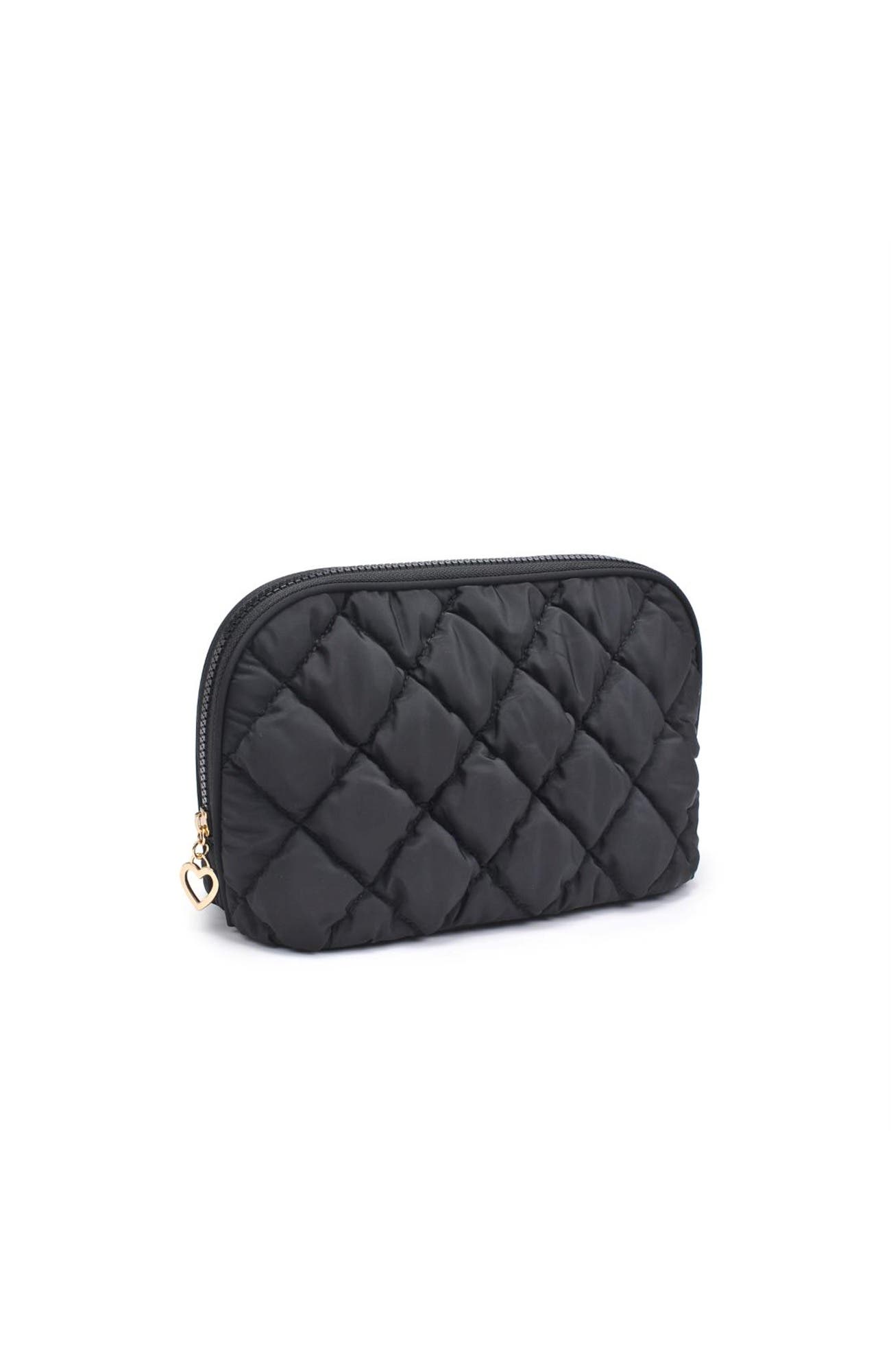 Cloud Kiss - Quilted Puffer Nylon Cosmetic & Travel Organizer Dome Pouch, Alternate, color, Black