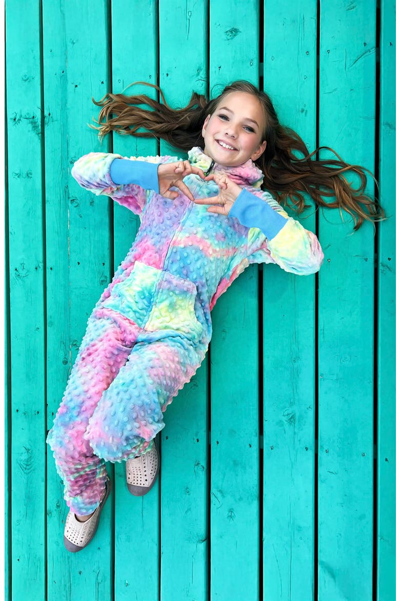 Minky Bubble Zip Fleece Romper, Alternate, color, Cotton Candy Tie Dye