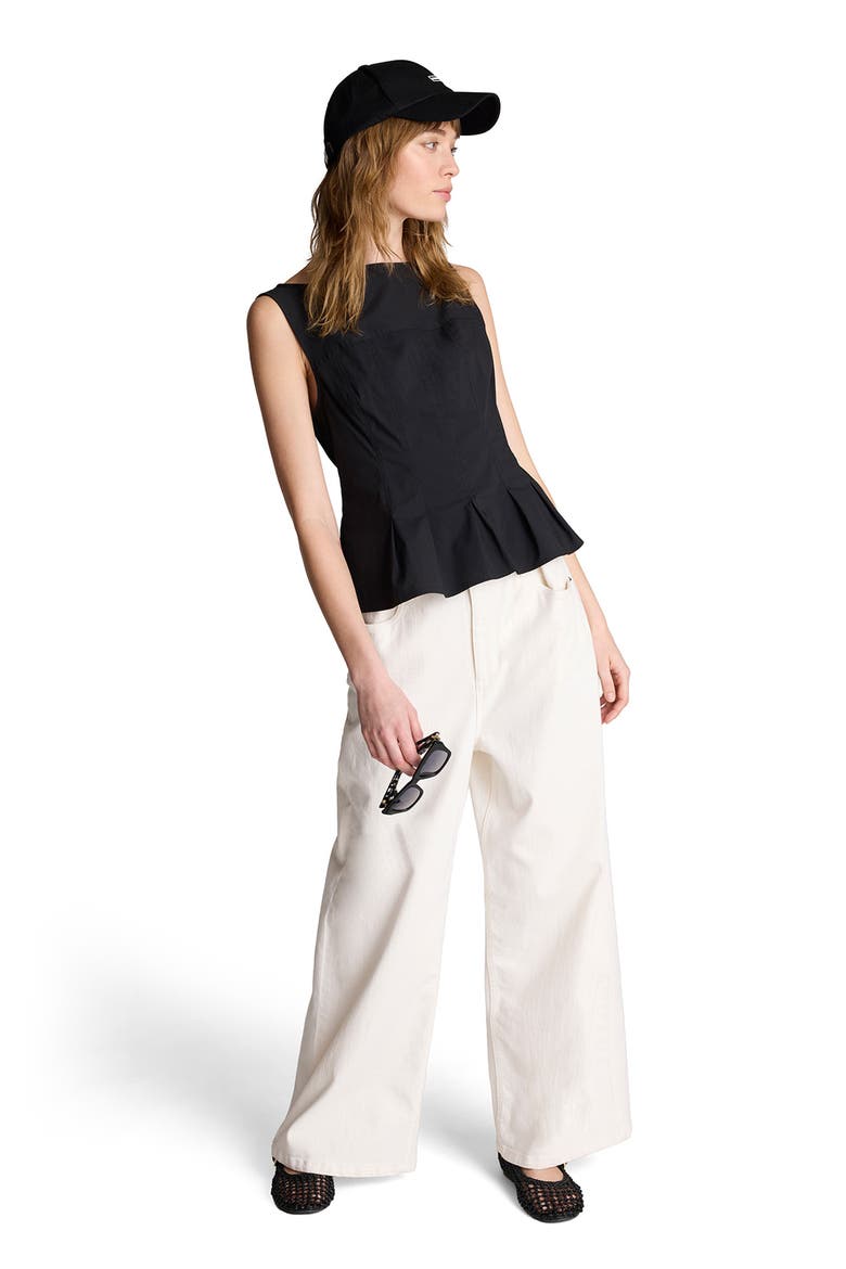 Sleeveless Pleated Peplum Top, Alternate, color, BLACK