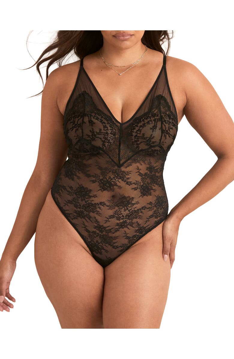 Adore Me Shiba Bodysuit Lingerie, Main, color, Black