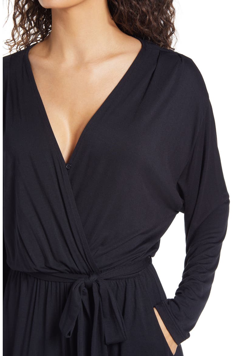 Faux Wrap Long Sleeve Jumpsuit, Alternate, color, BLACK