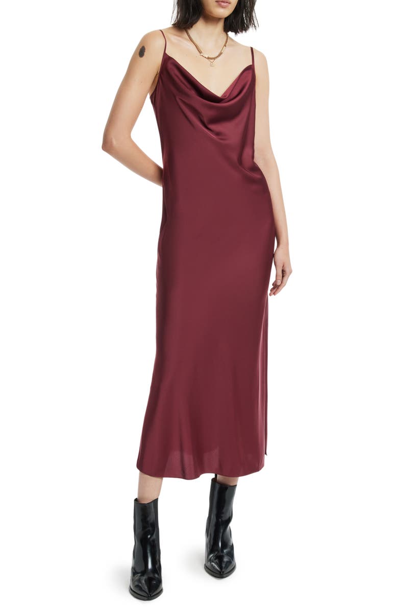 AllSaints Hadley Satin Slipdress, Main, color, Winter Orchid Red