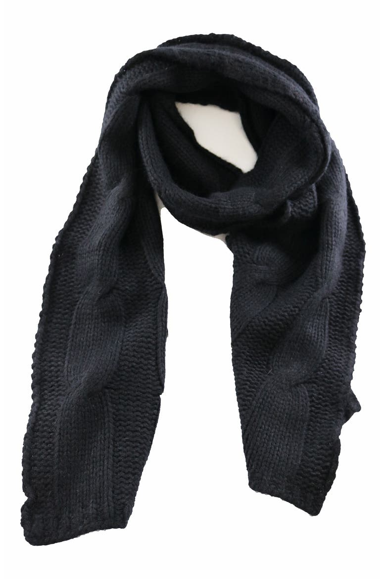 Cable Knit Scarf, Main, color, BLACK