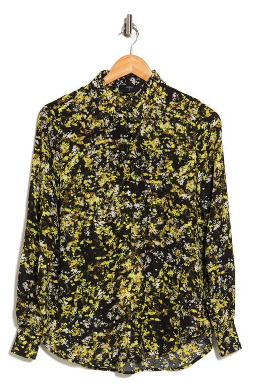 T Tahari Abstract Floral Button-up Blouse In Brown