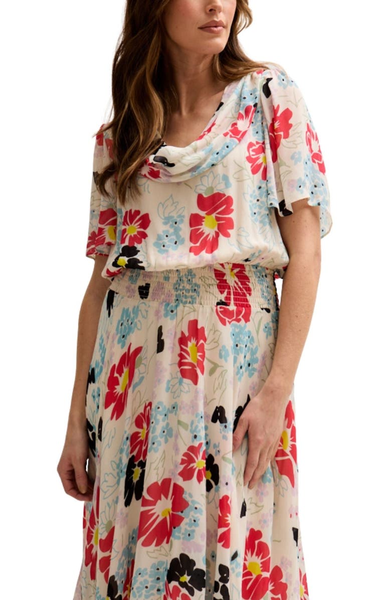 LILY AND LIONEL Galaxy Cowl Neck Poppy Print Midi Dress, Alternate, color, Open Miscellaneous